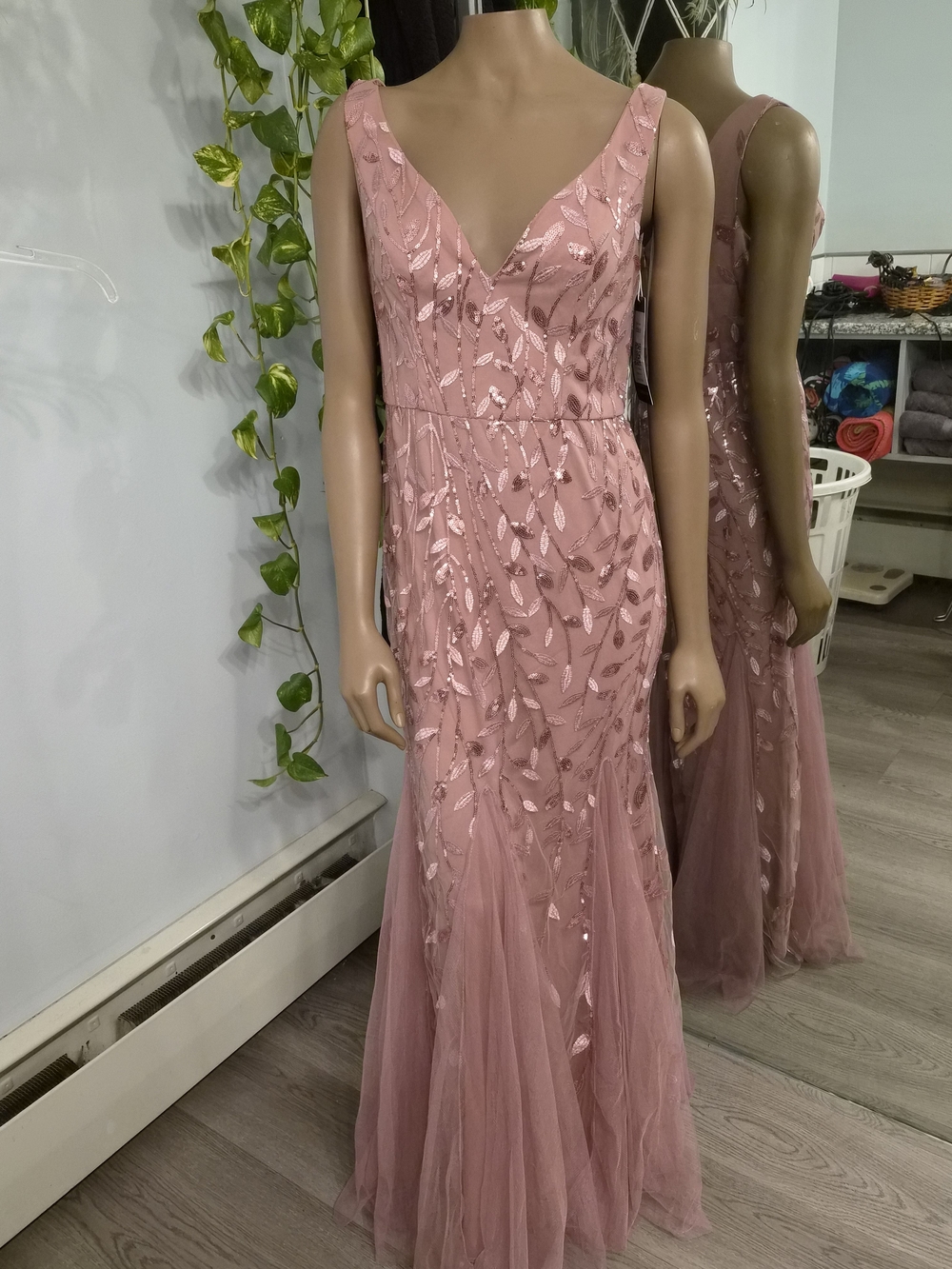 Ever Pretty Pink Sequined V-Neck Maxi Gown